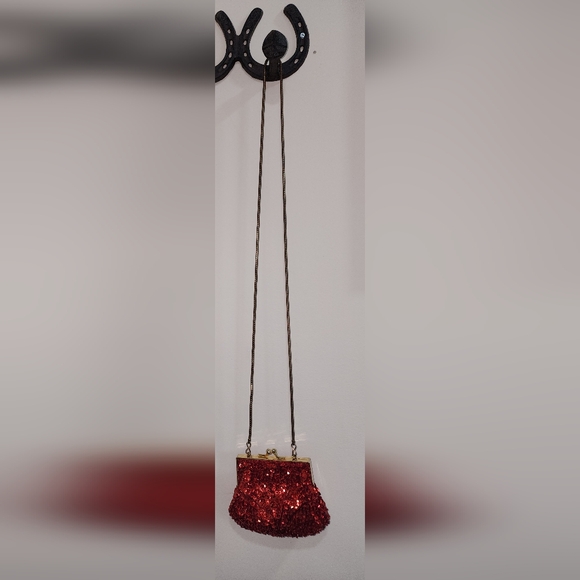 Macy's Red Gold Sequin Evening Clutch Purse Handmade Vintage - Picture 7 of 10